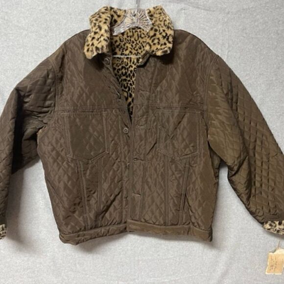 Charta Brown Quilted Women's Jacket Cheetah collar and sleeves S This jacket is - Picture 5 of 5